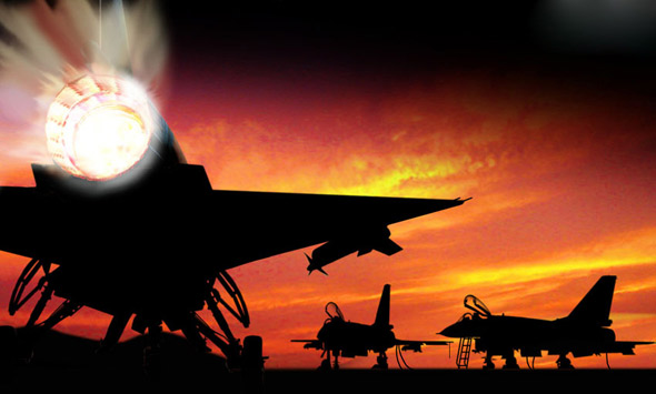 图文:黄昏中的三架歼十战机